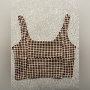Altar'd State Brown and Cream Gingham Crop Top